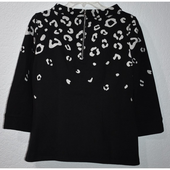 Talbots Small Sweater Abstract Soft Stretch Back Zip Comfy Black White 3/4 Slv - Picture 6 of 16